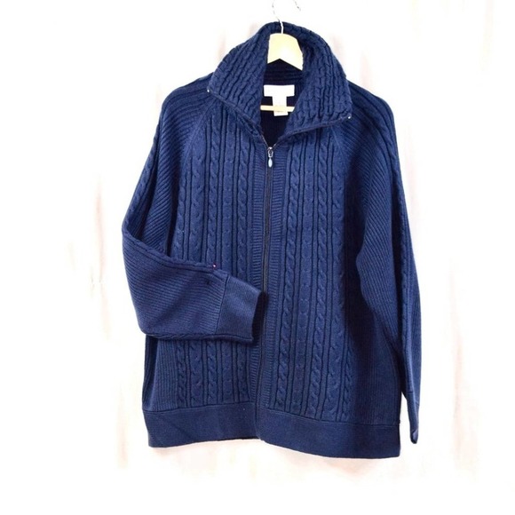 Navy Zipper front knitted jacket - Picture 1 of 3